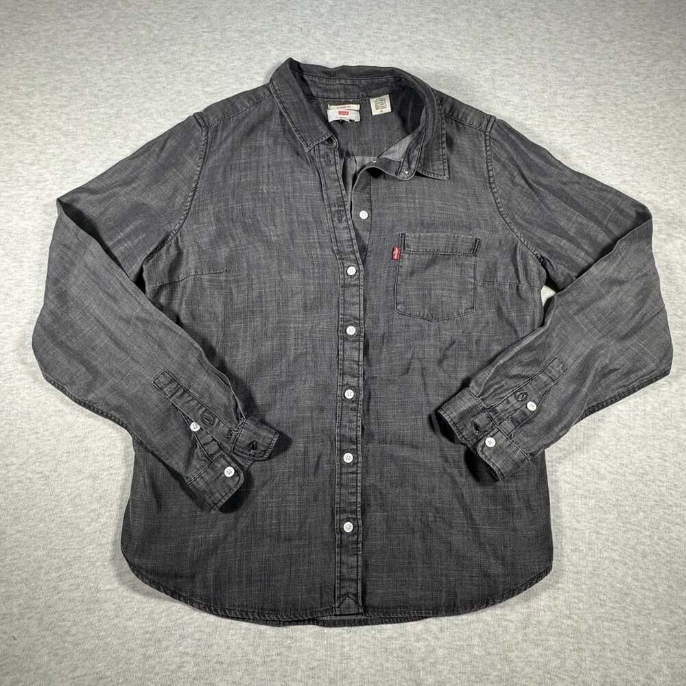 Levi's Classic Fit Gray Long Sleeve Button-Up Shirt Women's Size L